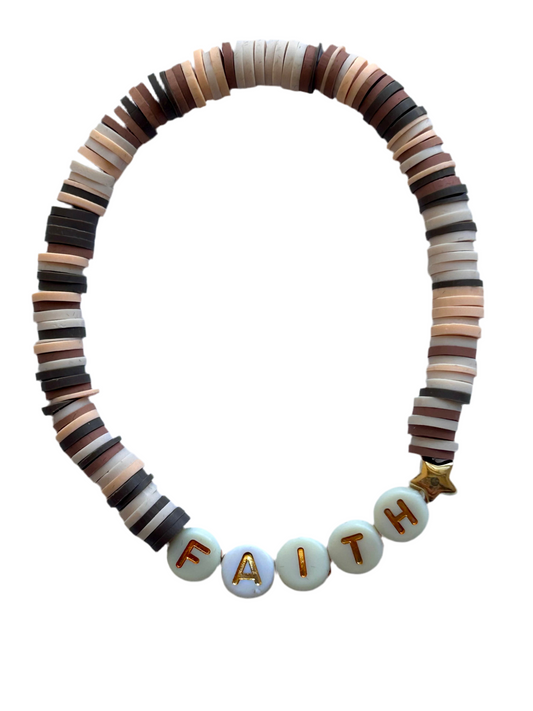 Earth Tone FAITH Clay Beaded Bracelet